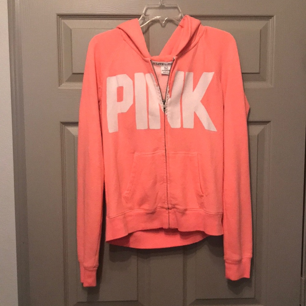 PINK zip up hoodie (orangish-pink) super comfy!